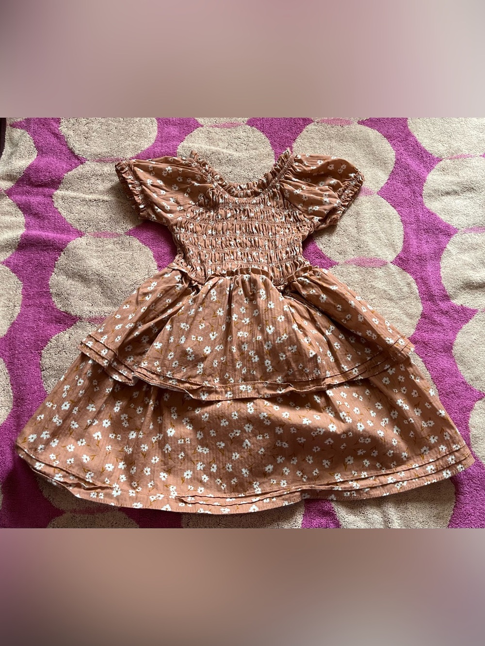 Rabbit and Bear Organics 100% Cotton Floral Smocked Tiered Dress
